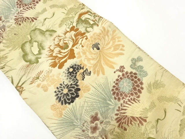 アンティーク　花鳥模様織出し丸帯（材料）